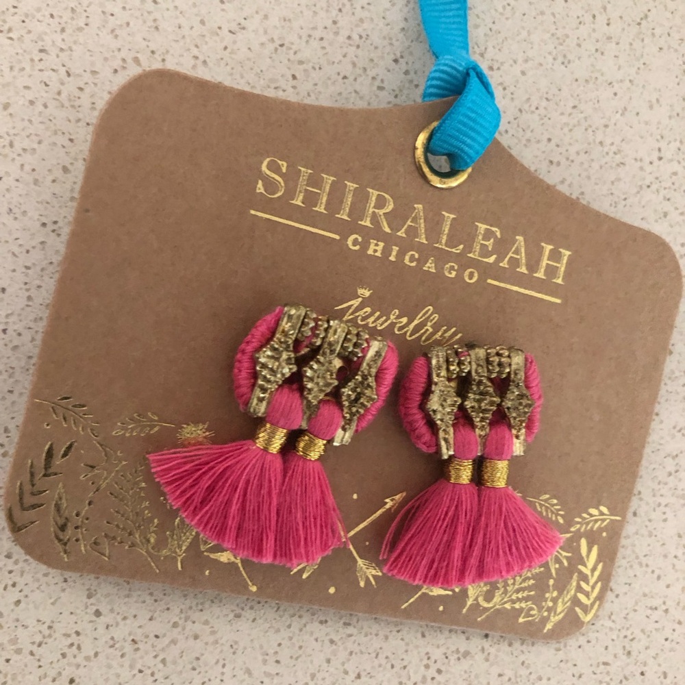 Shiraleah Fuchsia Tassel Earrings with Gold Accents